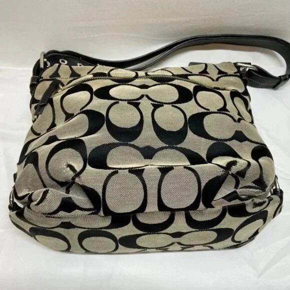 Coach Hobo Shoulderbag F15067 Signature Gray Canvas Black Leather Hand Bag READ - Picture 7 of 16